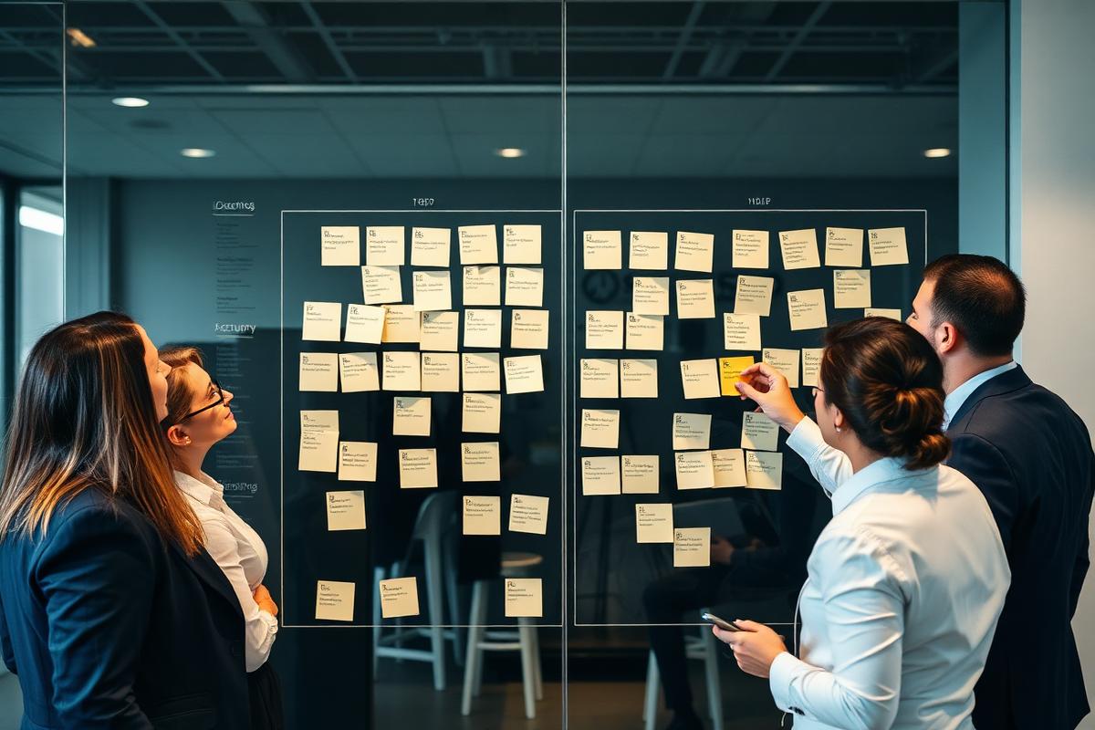 Leadership team mapping a multi-country execution roadmap on a glass wall