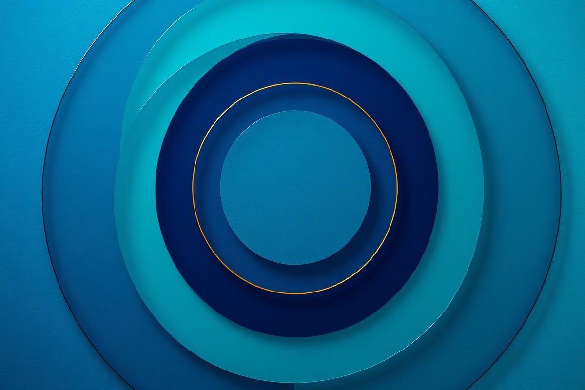 Abstract concentric navy and teal arcs representing an intelligence cycle