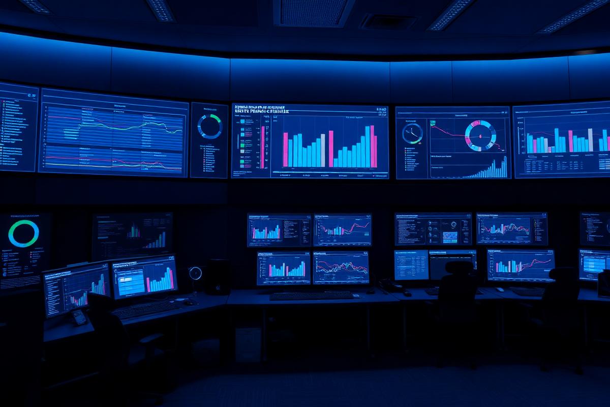 Programme control room wall displaying portfolio dashboards and schedule data